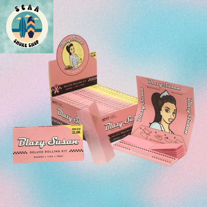 BLAZY SUSAN KING SIZE SLIM PAPERS + TIPS + TRAY PINK